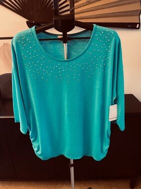Breckenridge Blue Top With Silver Tone Embellishments